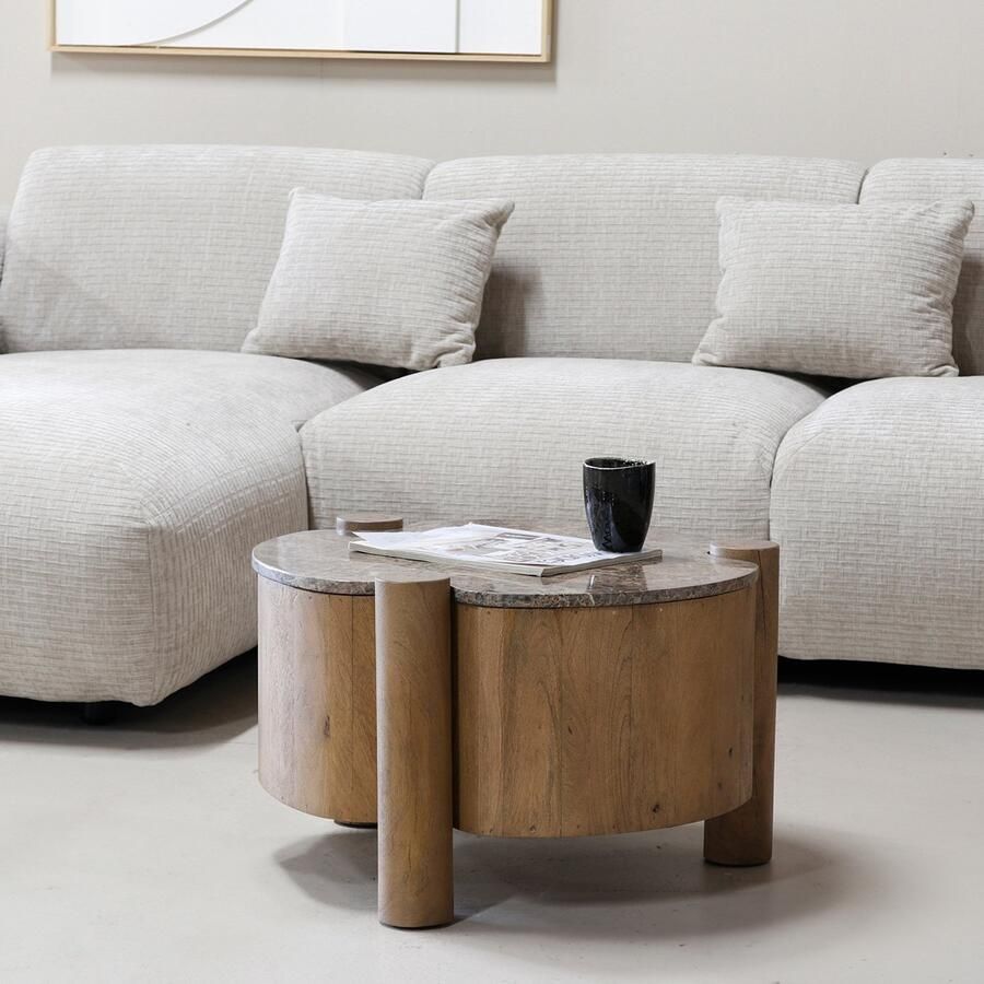 Giga Meubel Salontafel Rond Marmer 60cm Naturel Mangohout
