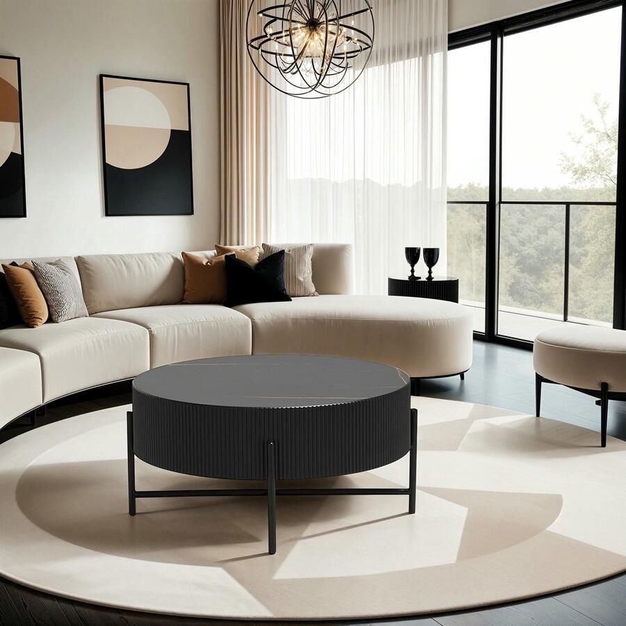 Giga Meubel Salontafel Milo Zwart Ø80cm