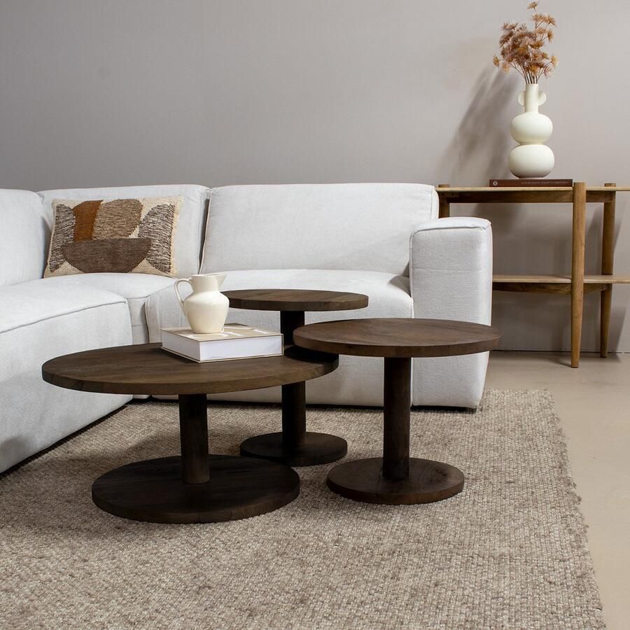Giga Meubel Salontafel Nao Rond Mangohout Donkerbruin Set van 3