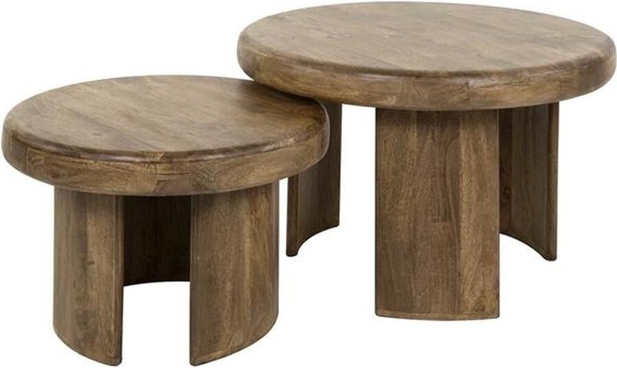 Giga Meubel Salontafel Naturel Mangohout Set Van 2 Driepoot Sleek