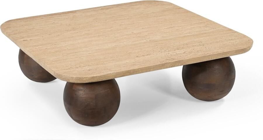 Giga Meubel Salontafel Travertin|Mangohout 90x90x27cm Nori