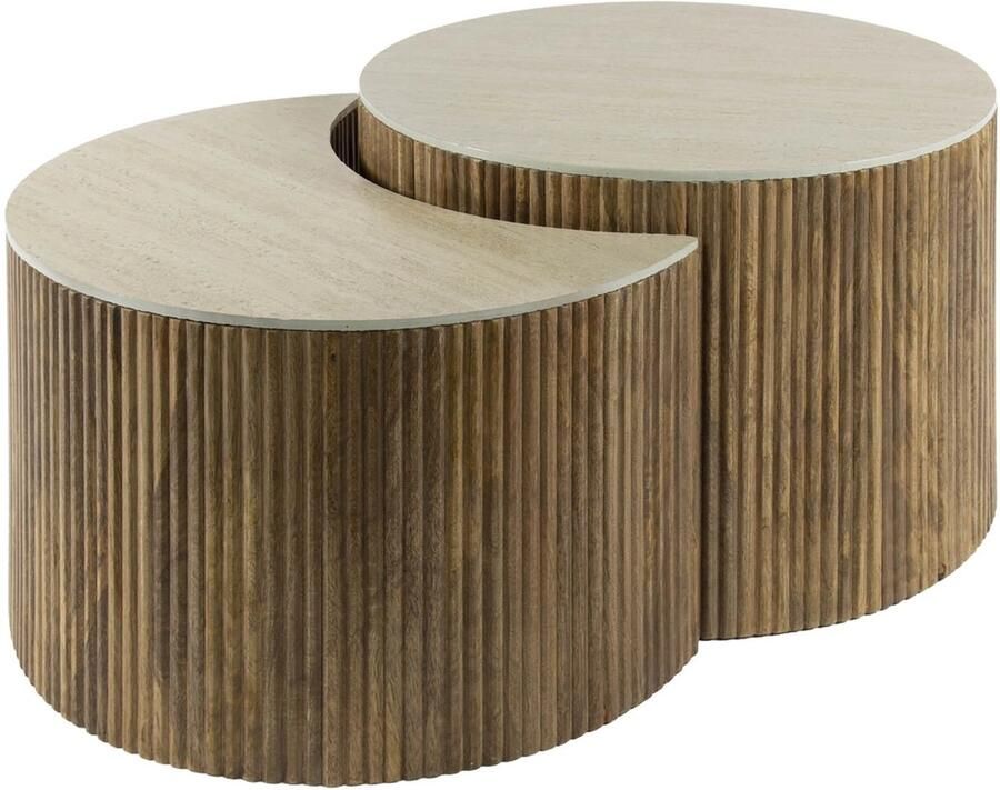 Giga Meubel Salontafel Halfrond Travertin|Hout Set Van 2 Nuovo