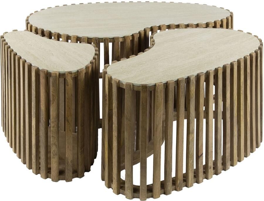 Giga Meubel Salontafel Organisch Travertin|Hout Set Van 3 Nuovo
