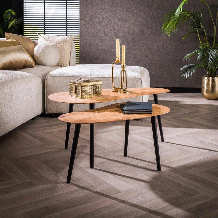 Giga Meubel Salontafel Organisch Acaciahout Set Van 2 90x50x40cm