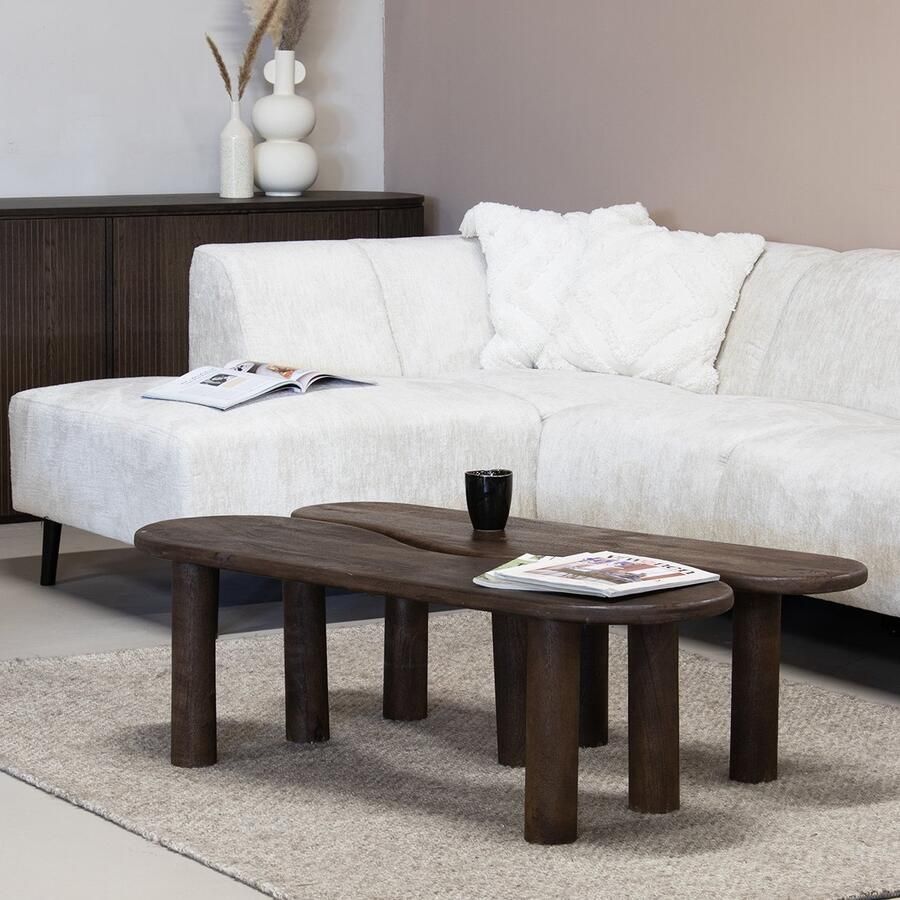 Giga Meubel Salontafel Organisch Donkerbruin Mangohout 120cm Set van 2 Salontafel Ilse