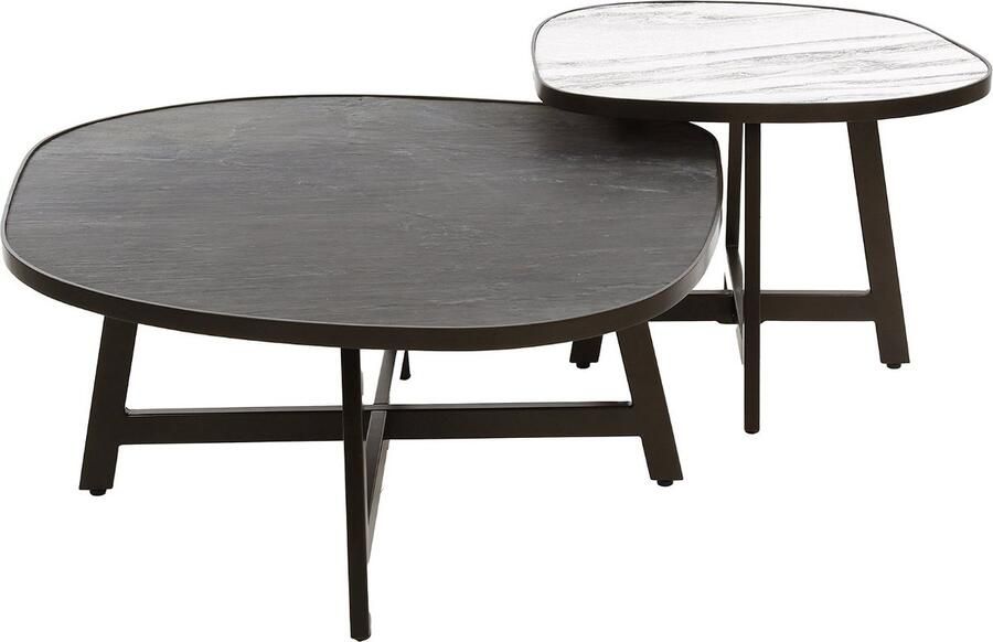 Giga Meubel Salontafel Organisch Zwart Metaal Leisteen Set Van 2 Giga Living