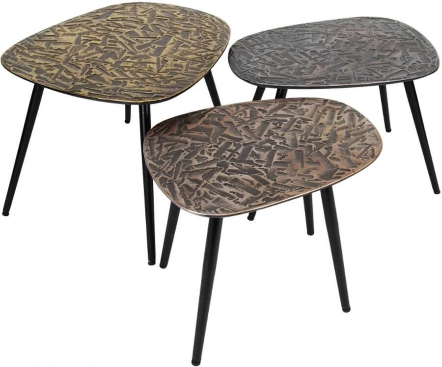 Giga Meubel Salontafel Patina Vierhoek Set van 3 Koper Brons Zilver