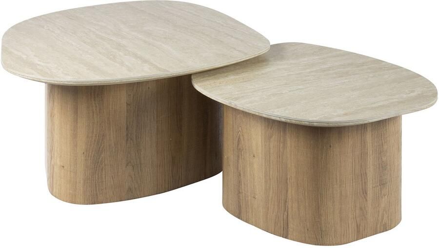 Giga Meubel Salontafel Romano Kiezelvormig Travertinlook Set van 2