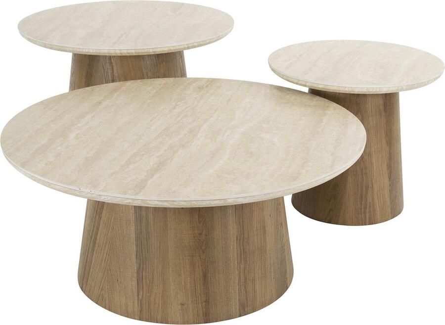 Giga Meubel Salontafel Romano Rond Taps Travertinlook Set van 3