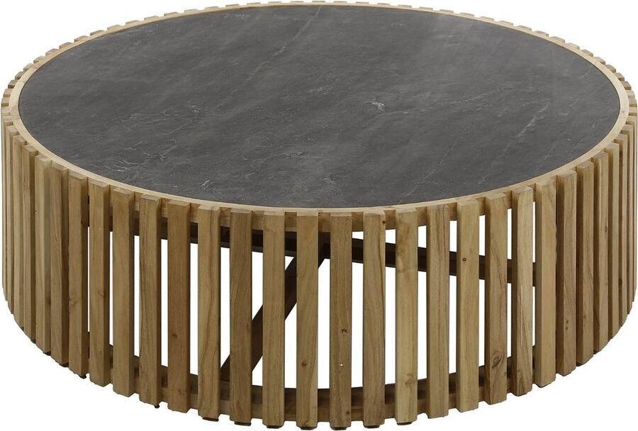 Giga Meubel Salontafel Rond Ø120cm Zwart Leisteen Naturel Acaciahout - Foto 2