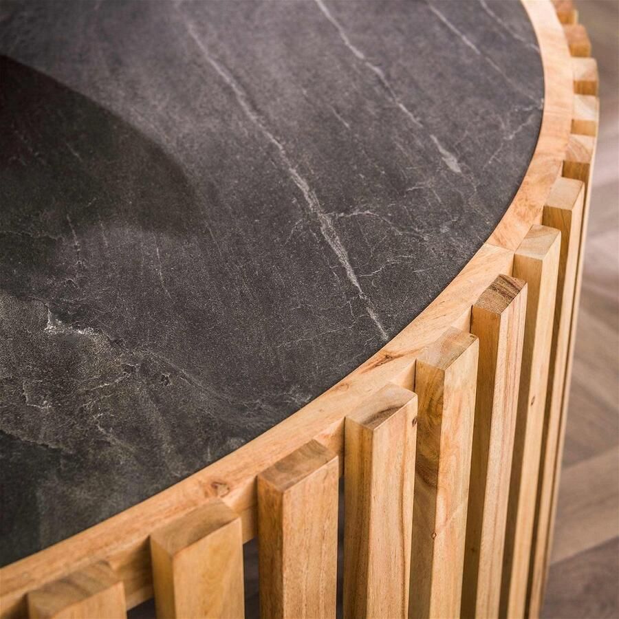 Giga Meubel Salontafel Rond Ø120cm Zwart Leisteen Naturel Acaciahout