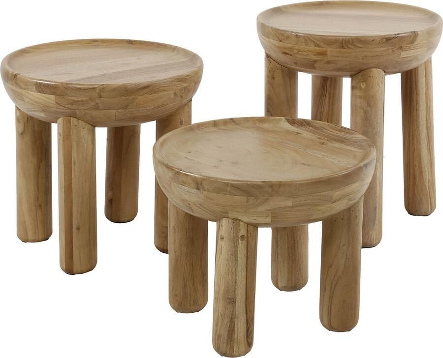 Giga Meubel Salontafel Rond Naturel Acaciahout Set Van 3