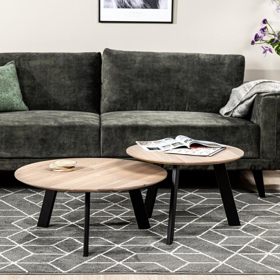 Giga Meubel Salontafel Set van 2 Eikenhout Rond Whitewash Tafel Josh