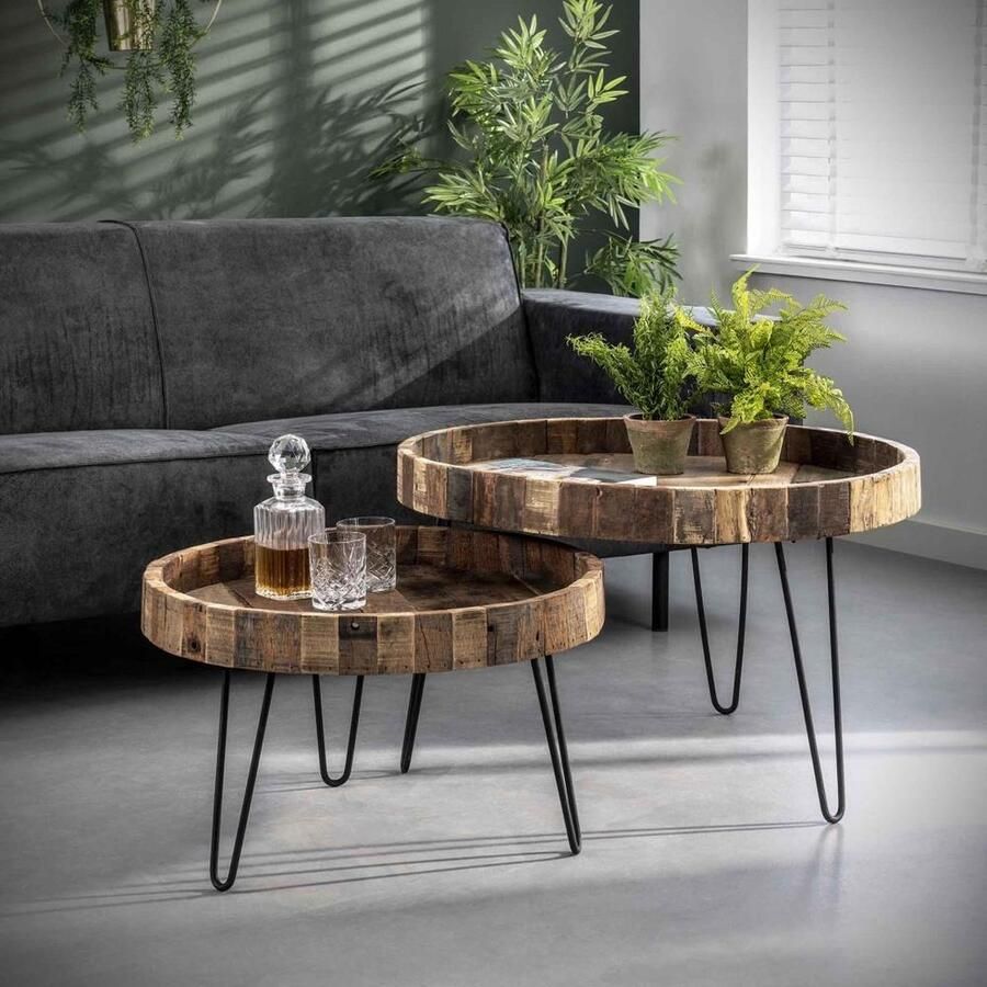 Giga Meubel Salontafel Set van 2 Gerecycled Hout Rond Tafel Lodge