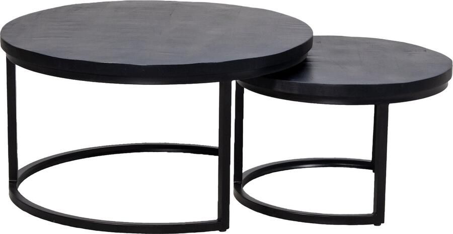 Giga Meubel Salontafel Rond Zwart Mangohout Set van 2 Tafels Sev - Foto 2
