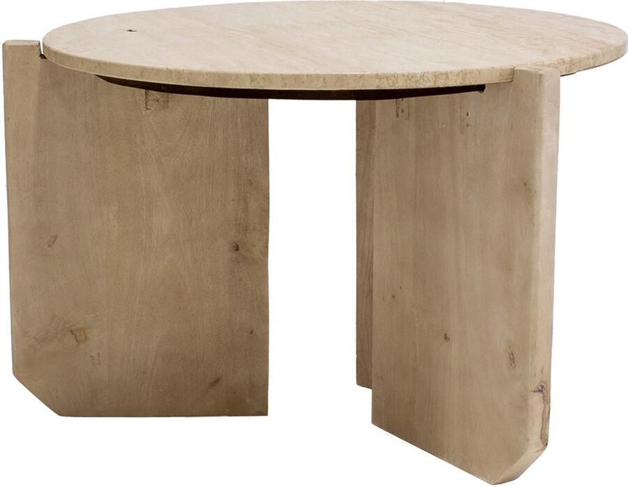 Giga Meubel Salontafel Simon Rond Travertin Hout Bruin 60x60x40cm