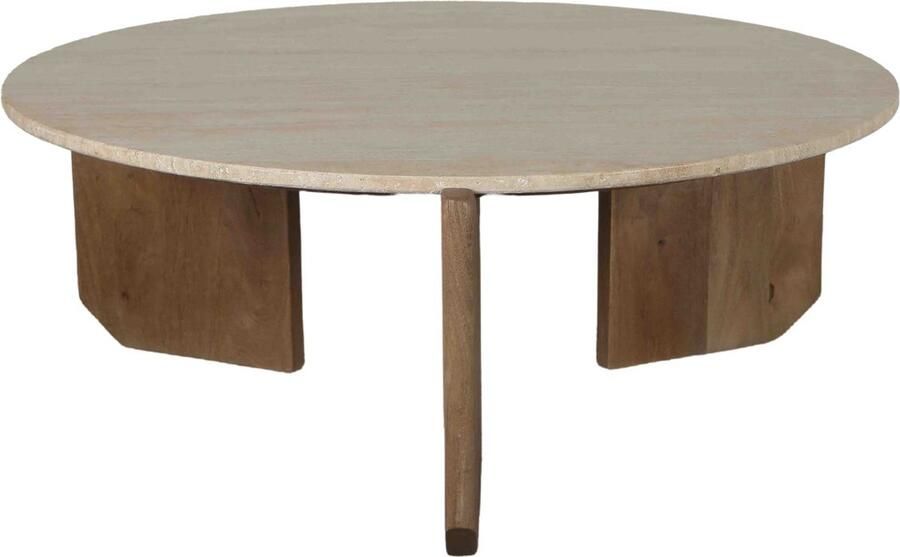 Giga Meubel Salontafel Simon Rond Travertin Hout Bruin 80x80x36cm