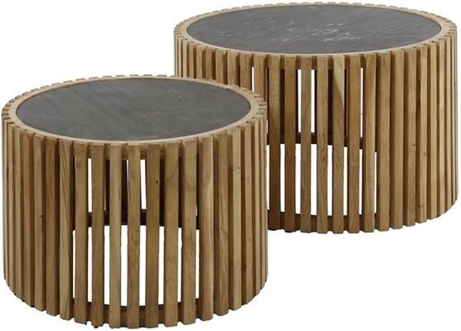 Giga Meubel Salontafel Rond Zwart Leisteen Acaciahout Set Van 2 Slate
