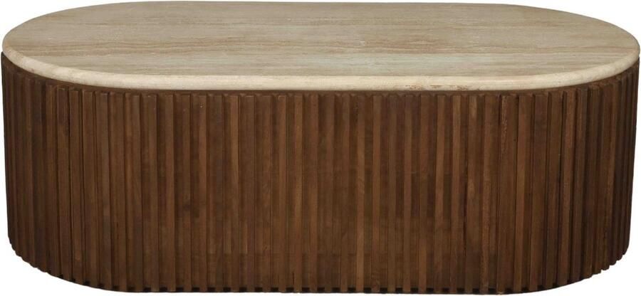 Giga Meubel Salontafel Sven Ovaal Travertin Hout Bruin 120x60x40cm