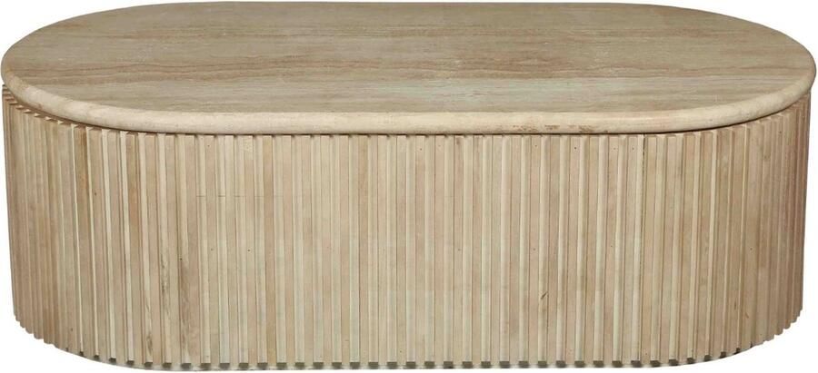 Giga Meubel Salontafel Sven Ovaal Travertin Hout Naturel 120x60x40cm