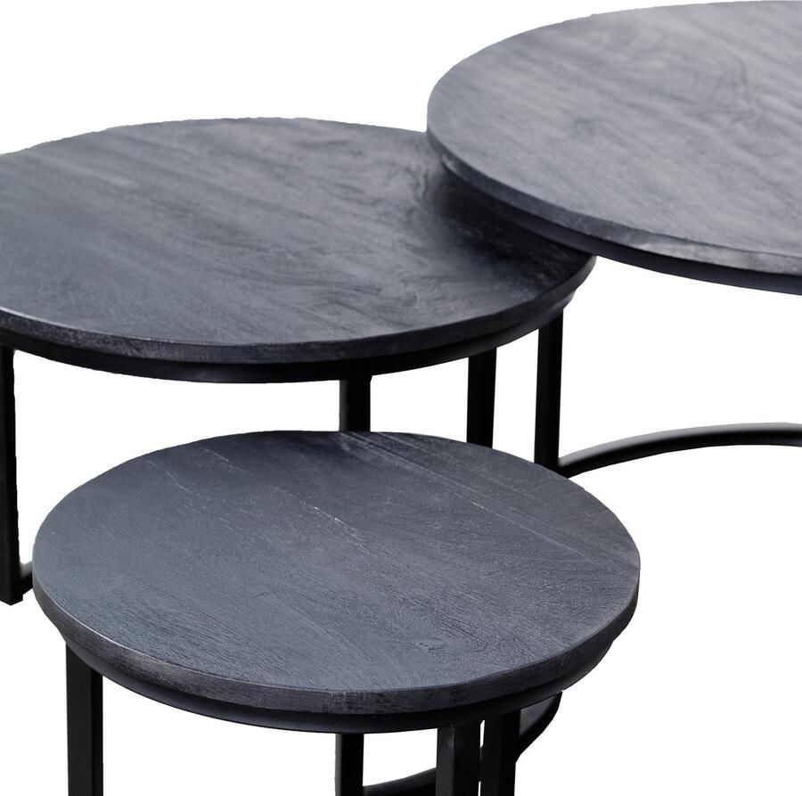 Giga Meubel Salontafel Set van 3 Mangohout Zwart Rond Tafel Tres - Foto 2