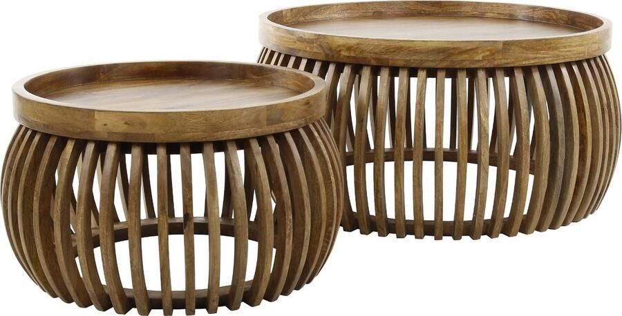 Giga Meubel Salontafel Set van 2 Mangohout Ø80 Ø60cm- Salontafel Tweak Curve Set van 2