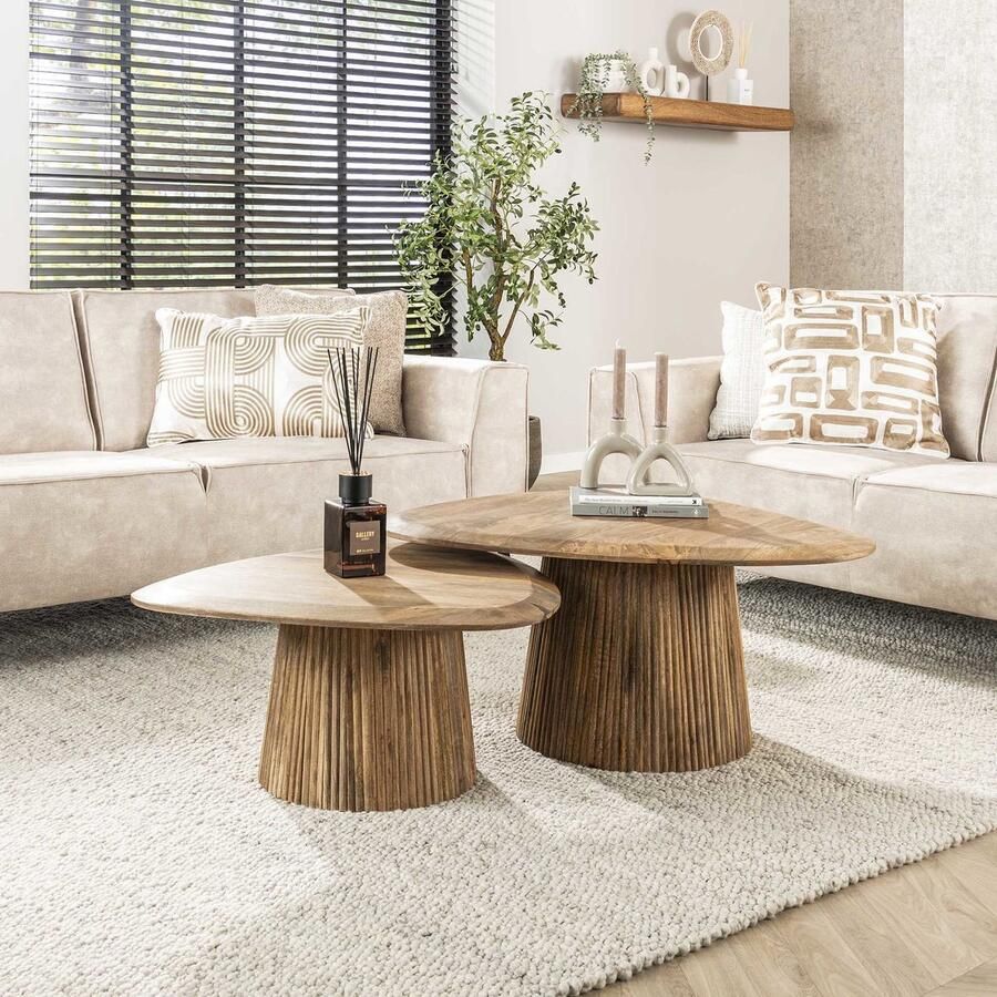 Giga Meubel Salontafel Wave Naturel Hout Set Van 2 93x72x43cm - Foto 2