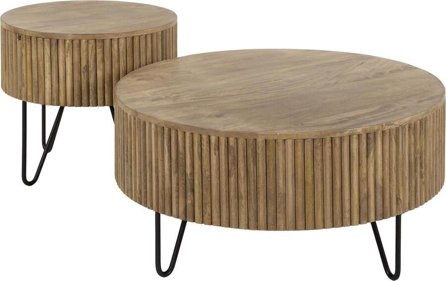 Giga Meubel Salontafel Wave Rond 80cm Naturel Mangohout Set Van 2 - Foto 2