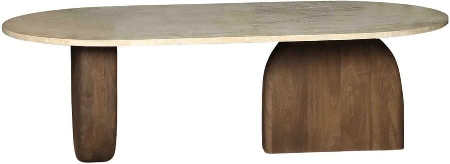 Giga Meubel Salontafel Wessel Ovaal Travertin Hout Bruin 120x65x38cm