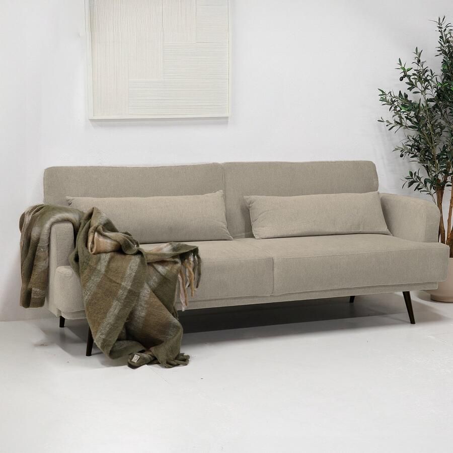 Giga Meubel Slaapbank Taupe 215cm Metaal & Stof Bank Sylke