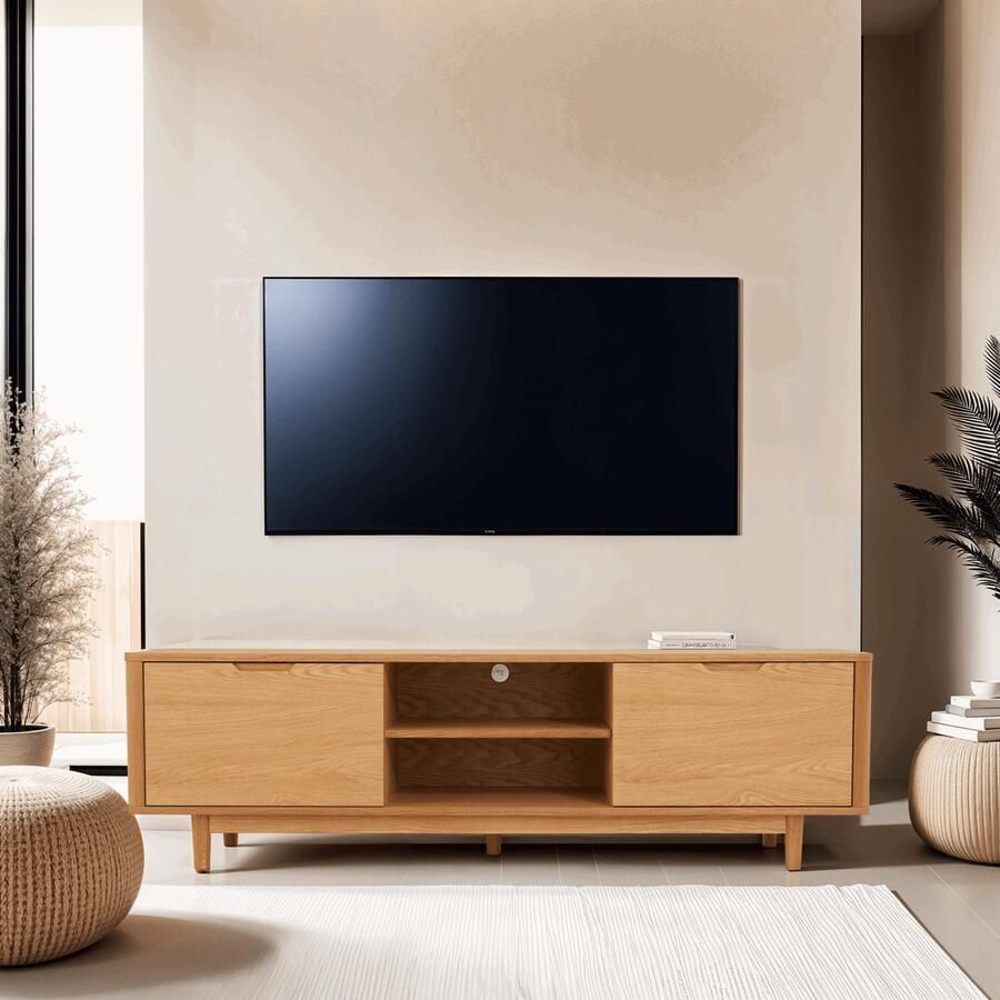 Giga Meubel Tv-meubel 180cm Naturel Eiken Fineer Scandinavische Stijl 180x45x52cm Kast Nyborg Naturel