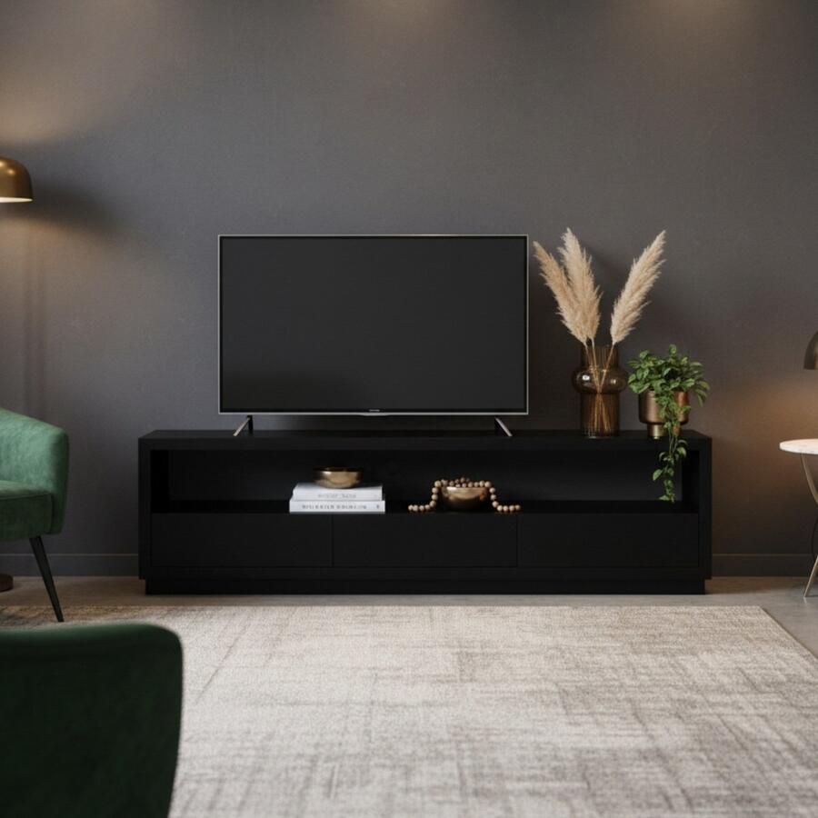 Giga Meubel Tv-Meubel Mangohout Zwart 150x40x50cm 3-Lades Kast Luxurious - Foto 2