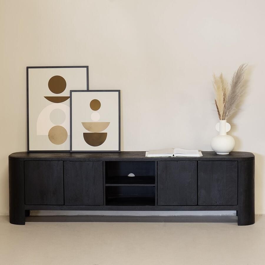 Giga Meubel Tv-Meubel Zwart Mangohout 4-Deuren 200x40x55cm Mitchel - Foto 2