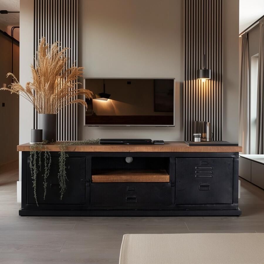 Giga Meubel Tv-Meubel Zwart Mangohout Metaal 160cm Kast Jake - Foto 3