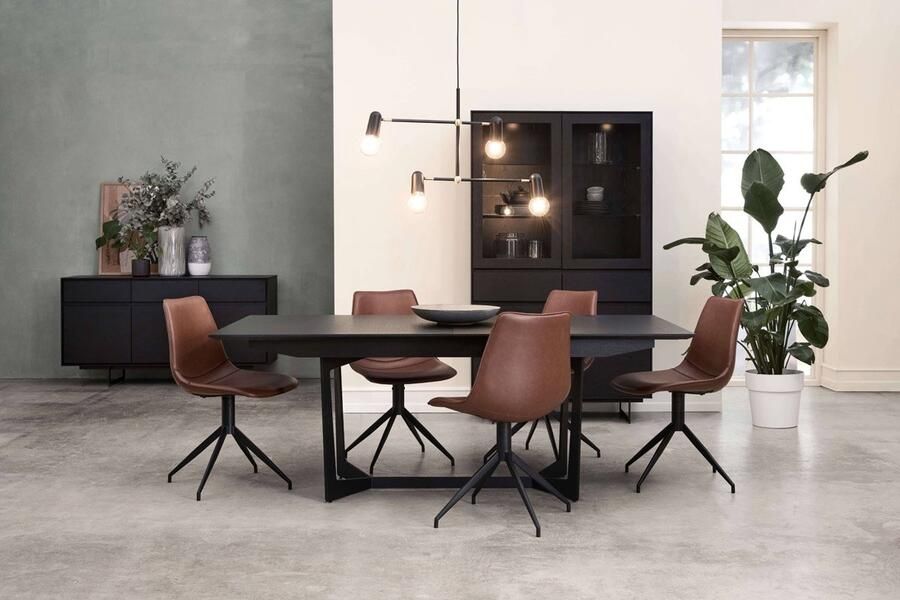 Giga Meubel Uitschuifbare Eettafel Zwart Eiken Fineer Metaal 200-250x100x76cm Eetkamertafel Tokyo