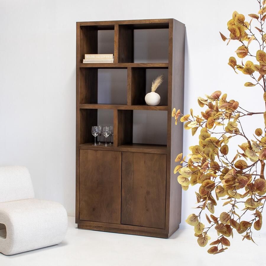 Giga Meubel Vakkenkast Donkerbruin Mangohout 100x45x210cm Luxurious