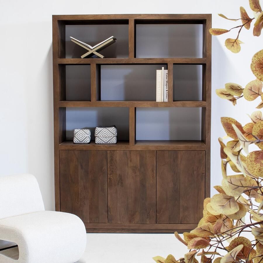 Giga Meubel Vakkenkast Donkerbruin Mangohout 150x45x210cm Luxurious