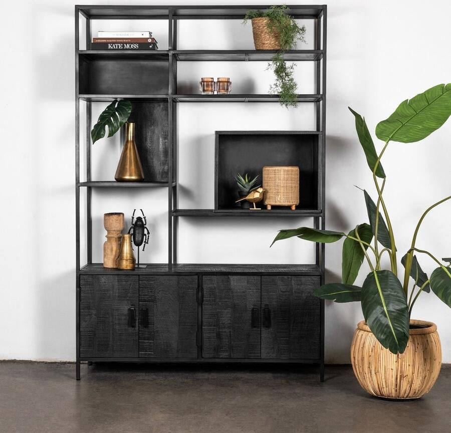 Giga Meubel Vakkenkast Zwart Mangohout Metaal 140x42x210cm Vakkenkast Cube - Foto 2