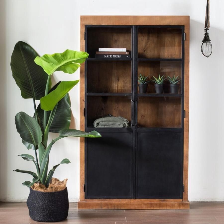 Giga Meubel Vitrinekast James Bruin Ijzer Hout 2 Deuren 120x40x200cm - Foto 3