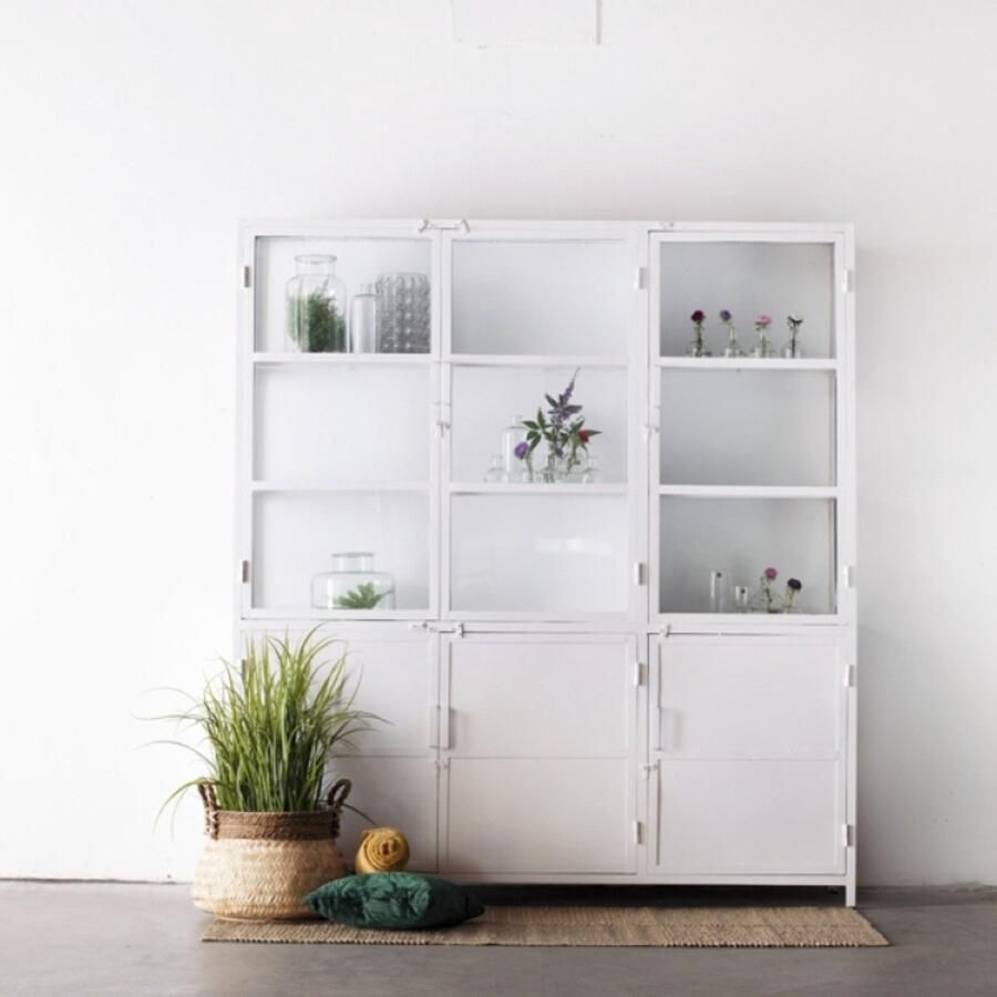 Giga Meubel Vitrinekast Wit Metaal 6-deurs 200x40x220cm Lotte