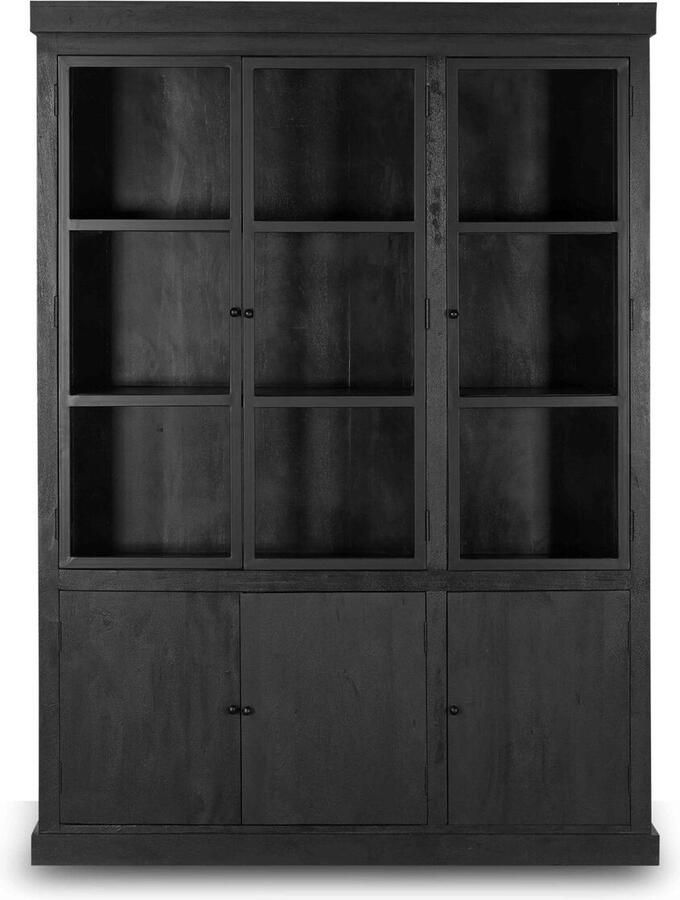 Giga Meubel Vitrinekast Rense Mangohout Metaal Glas Zwart 160x40x220cm - Foto 2