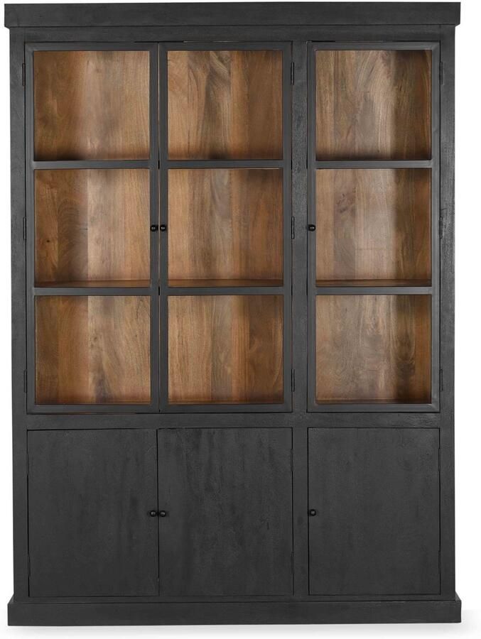 Giga Meubel Vitrinekast Rense Mangohout Metaal Glas Zwart 160x40x220cm - Foto 3