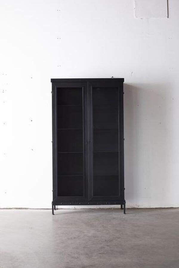 Giga Meubel Vitrinekast Zwart Metaal Glas 190cm Kast Store