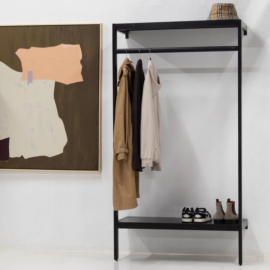 Giga Meubel Wandkapstok Zwart Metaal 100x40x185cm Kapstok Manoué