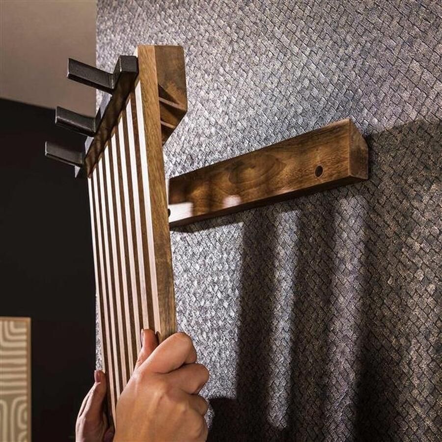 Giga Meubel Wandkapstok Tweak Naturel Hout 5 Haken 38x10x100cm