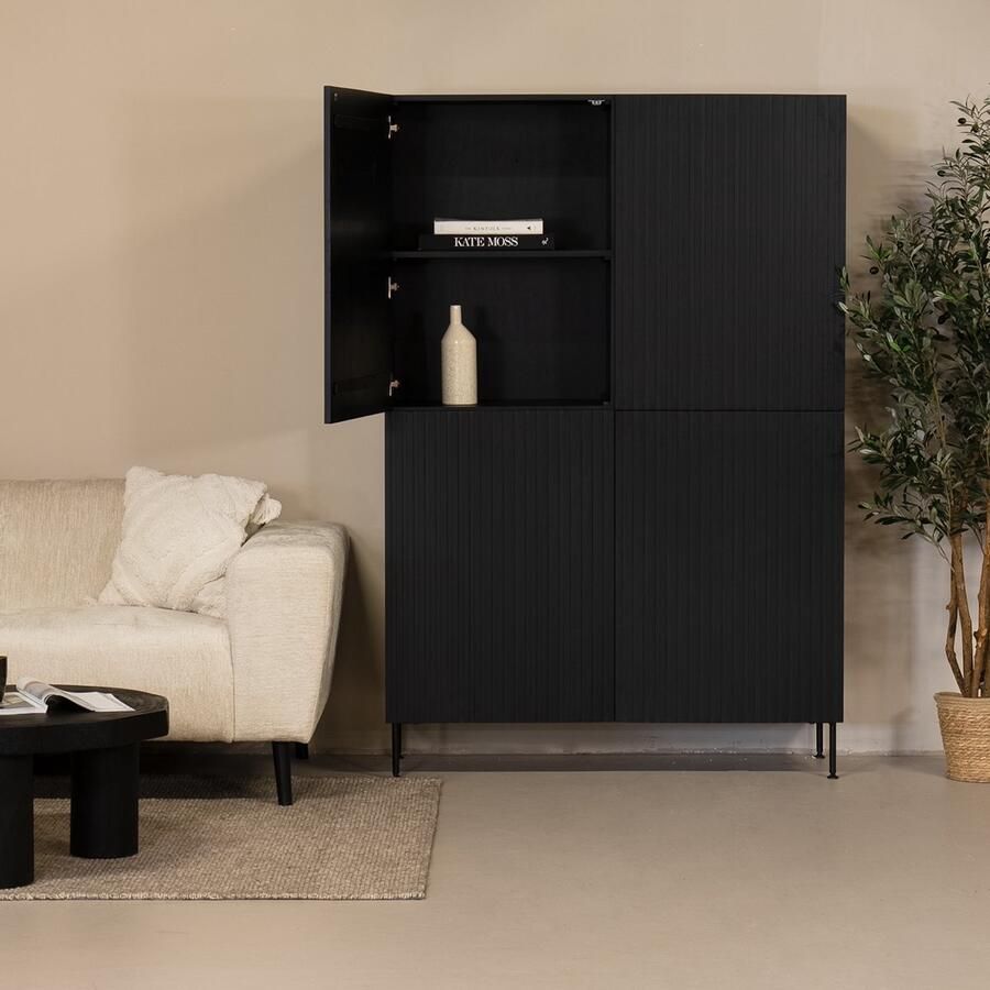 Giga Meubel Wandkast Mangohout Zwart 120x40x180cm 4-Deurs Kast Roman - Foto 2
