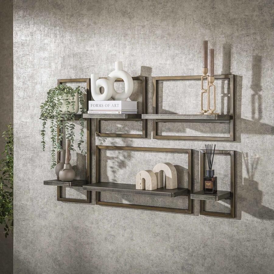 Giga Meubel Wandschap Ferro Metaal Set van 5 65x18x35cm - Foto 2