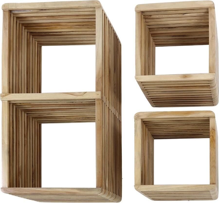 Giga Meubel Wandschap Naturel Teakhout Set Van 3 41x22x80cm