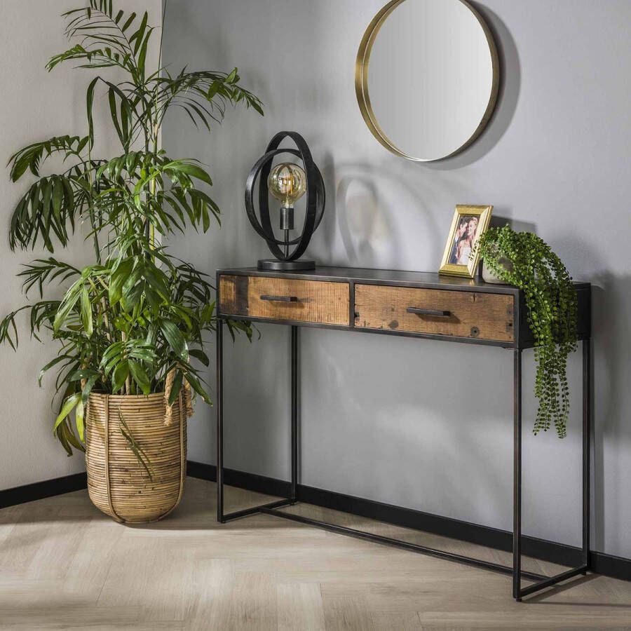 Giga Meubel Haltafel 2 Laden Robuust Hardhout Metalen Frame Tafel Blend