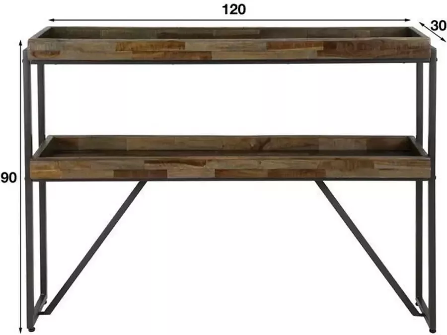 Giga Meubel Haltafel Teakhout 30x120x90cm Tafel Layer Opstaande Rand Teakhout Greywash